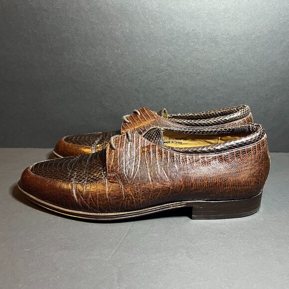 Vintage Jonathan Richards Men's Brown Genuine Leather Snakeskin Derby Shoes 8M - Picture 4 of 11